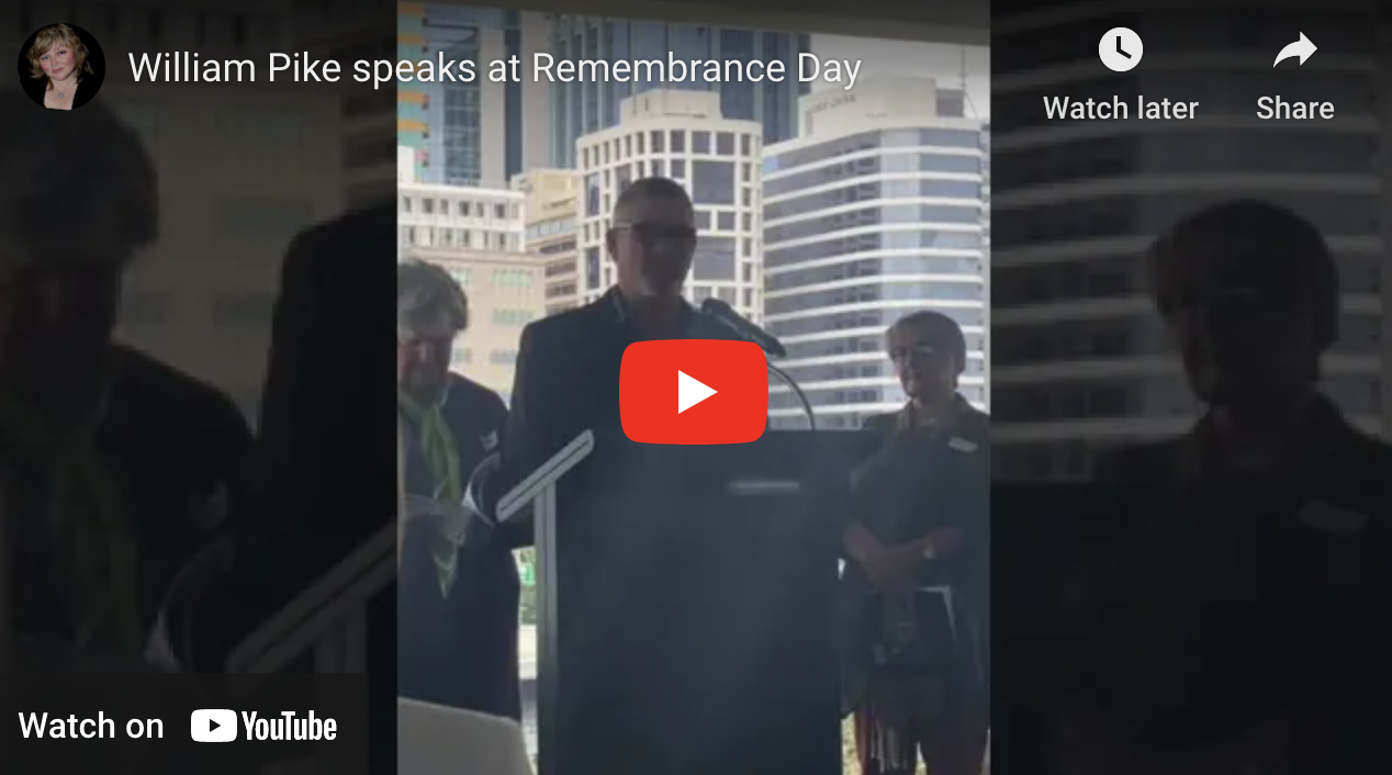 William Pike speaks at Remembrance Day at GOMA
